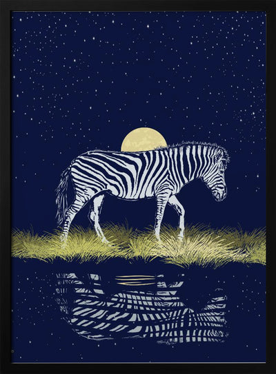 Zebra Waterhole Moonrise - Stretched Canvas, Poster or Fine Art Print I Heart Wall Art