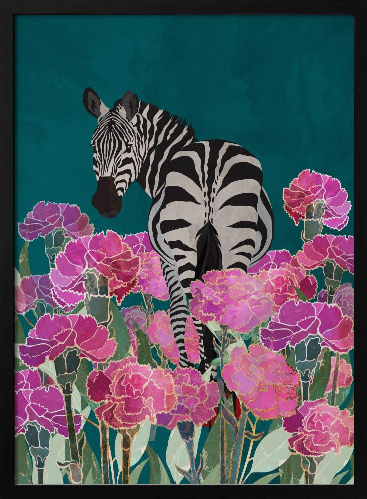 Zebra in a field of flowers - Stretched Canvas, Poster or Fine Art Print I Heart Wall Art