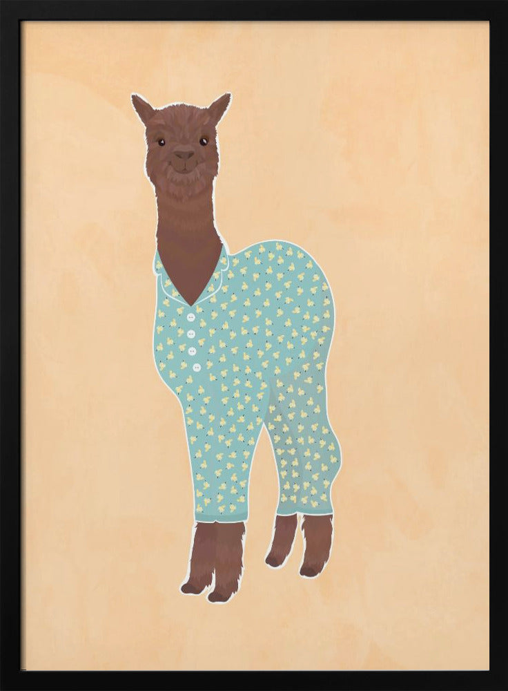 Llama In Pjs Banana Orange - Stretched Canvas, Poster or Fine Art Print I Heart Wall Art