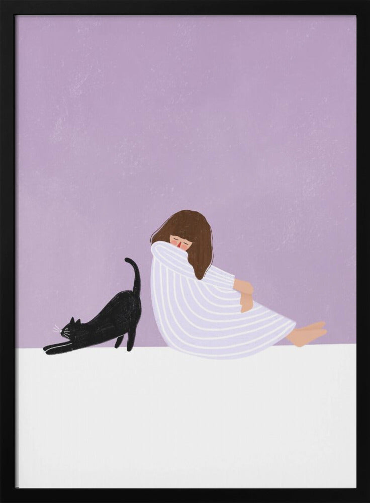 Girl and Cat - Stretched Canvas, Poster or Fine Art Print I Heart Wall Art