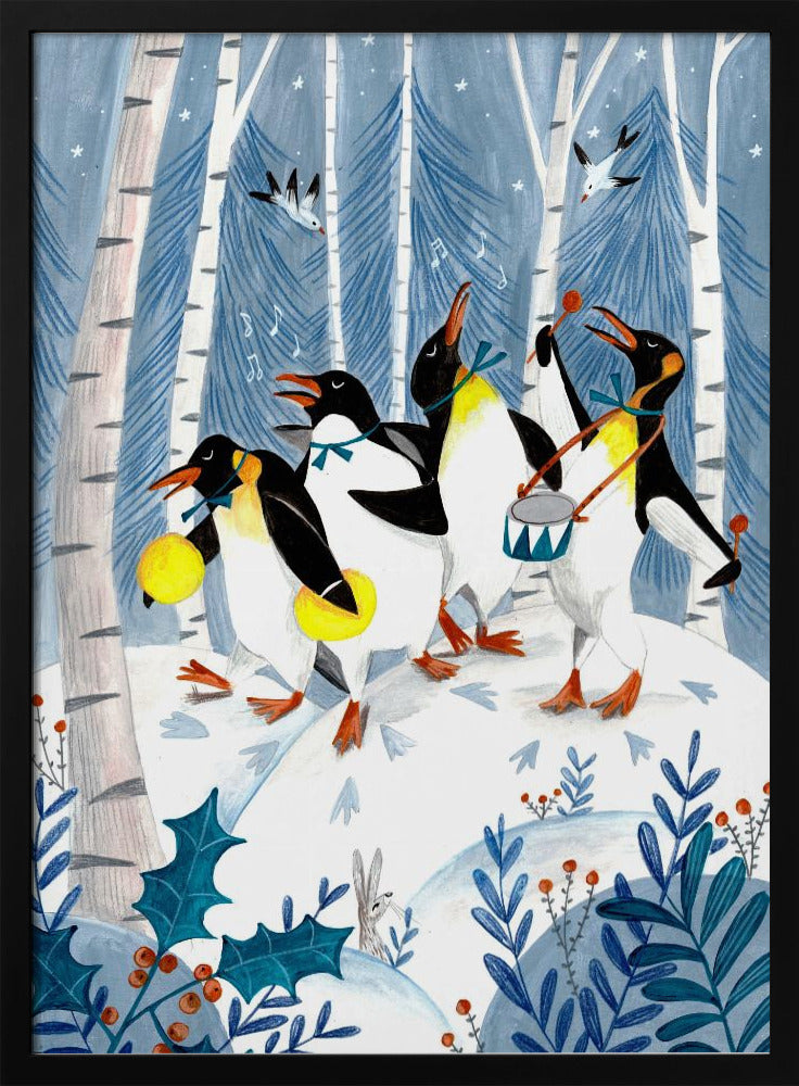 Penguins make music in the forest - Stretched Canvas, Poster or Fine Art Print I Heart Wall Art