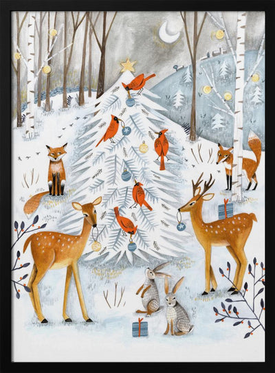 Christmas in the winter animal forest - Stretched Canvas, Poster or Fine Art Print I Heart Wall Art