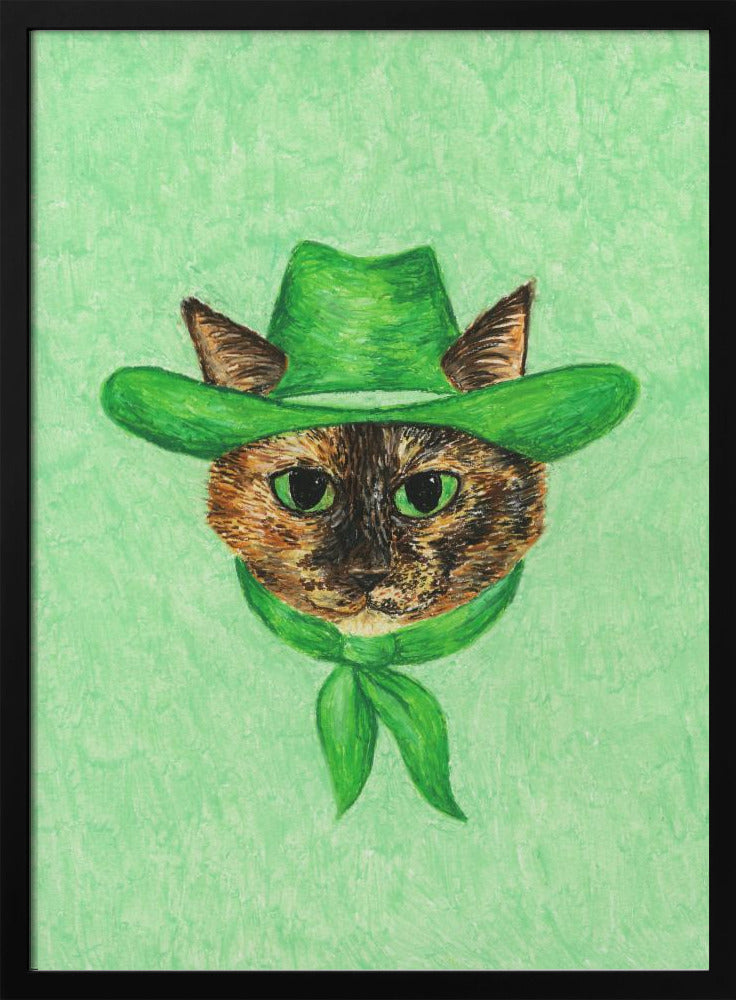 Tilly The Cowgirl Tortie Cat - Stretched Canvas, Poster or Fine Art Print I Heart Wall Art