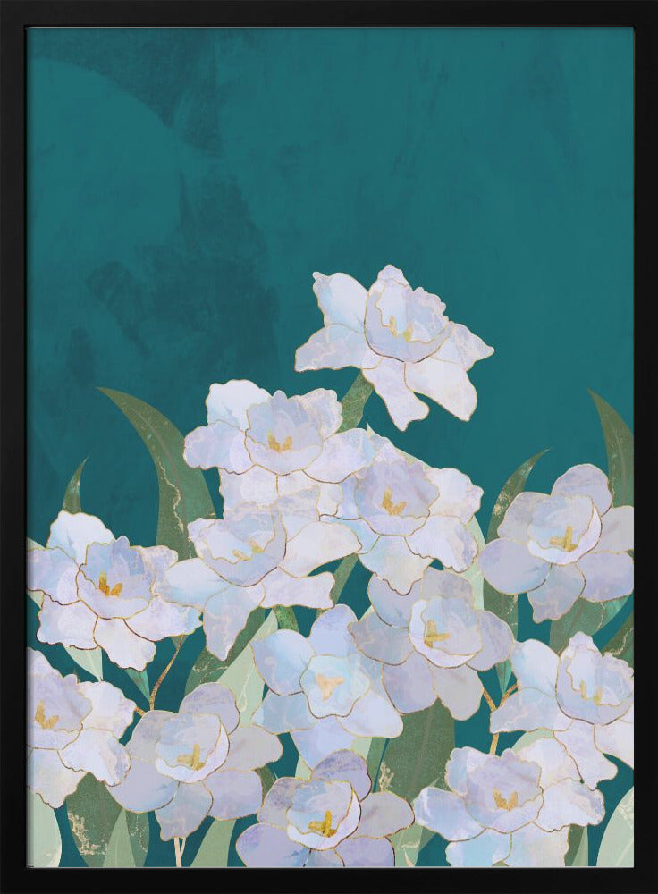 Narcissuss Flowers Turquouise - Stretched Canvas, Poster or Fine Art Print I Heart Wall Art
