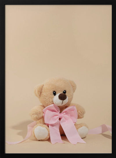 Teddy Bear with Pink Bow - Stretched Canvas, Poster or Fine Art Print I Heart Wall Art