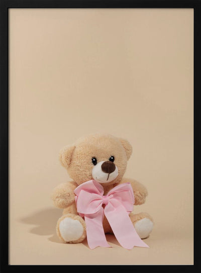 Teddy Bear with Pink Bow - Stretched Canvas, Poster or Fine Art Print I Heart Wall Art