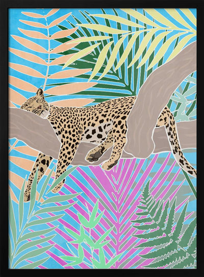 Jaguar Sleeping in colourful jungle - Stretched Canvas, Poster or Fine Art Print I Heart Wall Art