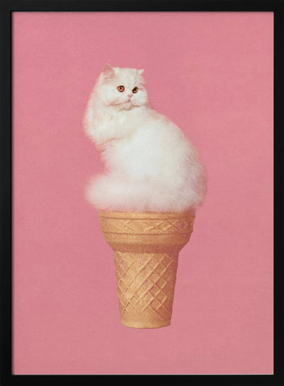 Cat Ice Cream - Pink - Stretched Canvas, Poster or Fine Art Print I Heart Wall Art