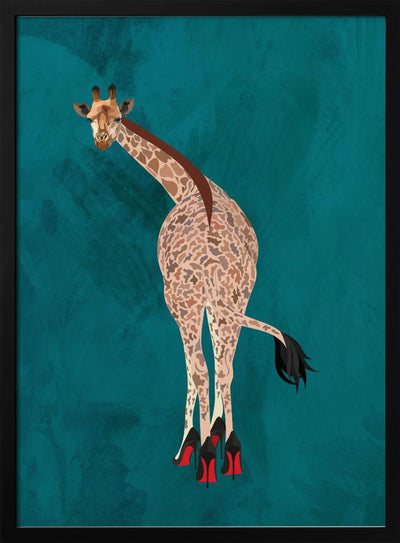 Quirky Giraffe Green - Stretched Canvas, Poster or Fine Art Print I Heart Wall Art