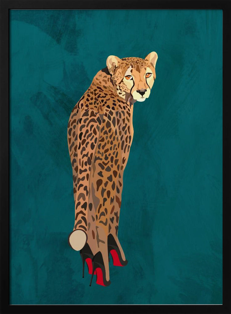 Turquoise cheetah in heels - Stretched Canvas, Poster or Fine Art Print I Heart Wall Art