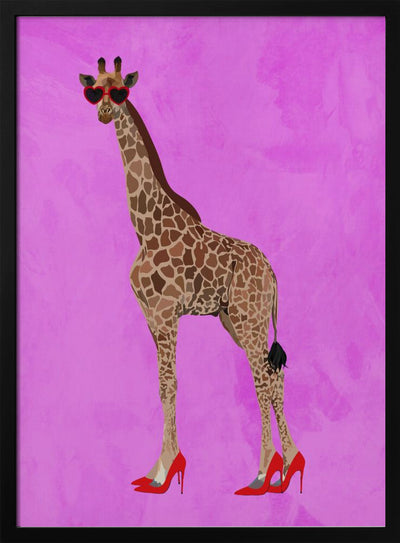 Giraffe wearing heels and heart glasses pink - Stretched Canvas, Poster or Fine Art Print I Heart Wall Art