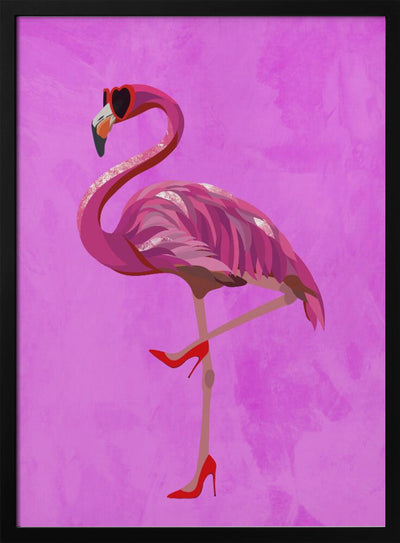 Flamingo in heels and heart glasses pink - Stretched Canvas, Poster or Fine Art Print I Heart Wall Art