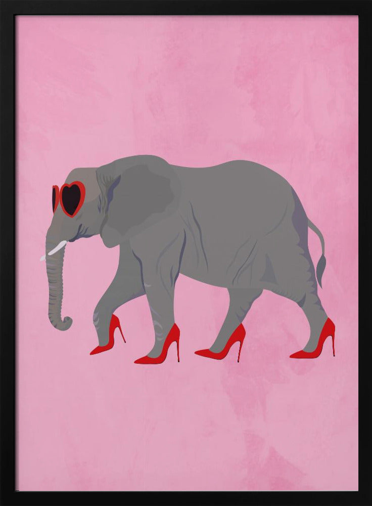 Elephant in heels and heart glasses - Stretched Canvas, Poster or Fine Art Print I Heart Wall Art