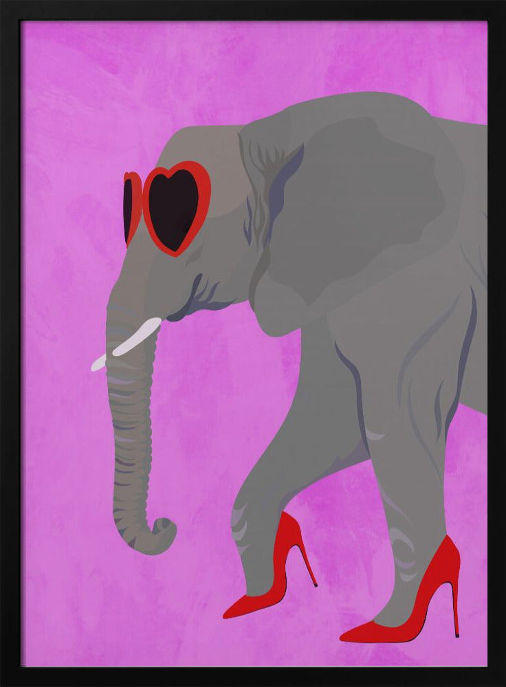 Flamingo profile in heels and heart glasses - Stretched Canvas, Poster or Fine Art Print I Heart Wall Art