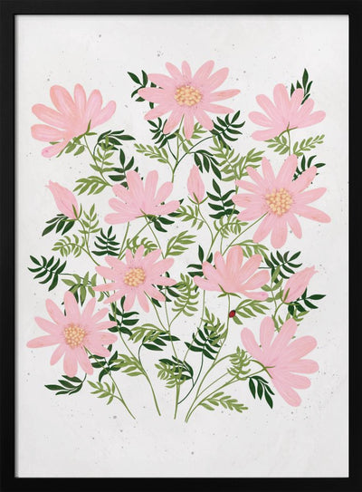 Ladybug flowers pink - Stretched Canvas, Poster or Fine Art Print I Heart Wall Art