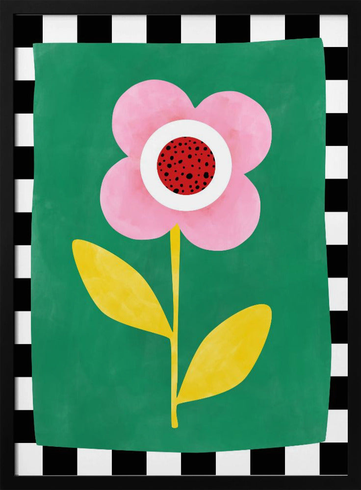 Pink Flower with Yellow Leaves - Stretched Canvas, Poster or Fine Art Print I Heart Wall Art