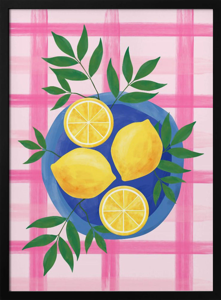 Lemons on a Blue Plate - Stretched Canvas, Poster or Fine Art Print I Heart Wall Art