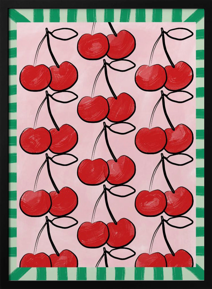 Red Cherries on a Pink - Stretched Canvas, Poster or Fine Art Print I Heart Wall Art