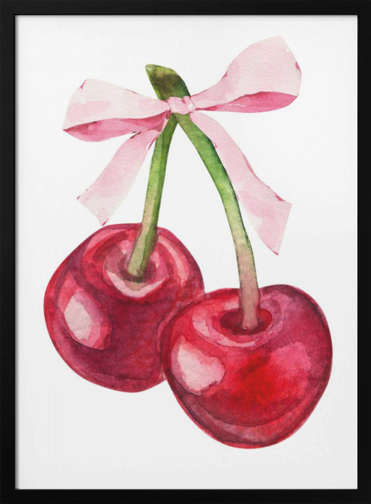 Red Cherry Pink Bow - Stretched Canvas, Poster or Fine Art Print I Heart Wall Art