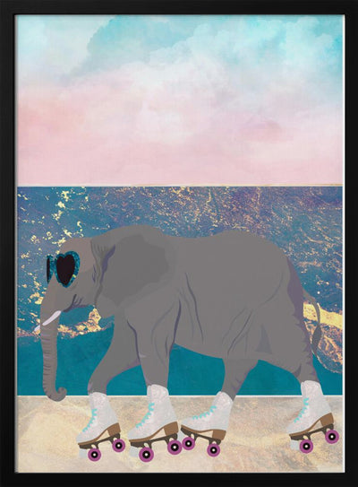 Elephant Rollerskating On holiday - Stretched Canvas, Poster or Fine Art Print I Heart Wall Art