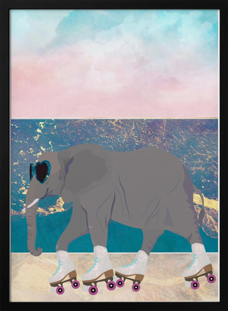 Elephant Rollerskating On holiday - Stretched Canvas, Poster or Fine Art Print I Heart Wall Art