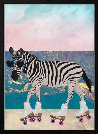 Zebra On Holiday Rollerksating - Stretched Canvas, Poster or Fine Art Print I Heart Wall Art