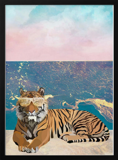 Tiger lying on the beach - Stretched Canvas, Poster or Fine Art Print I Heart Wall Art