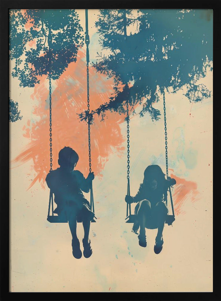 Kids On Swings - Stretched Canvas, Poster or Fine Art Print I Heart Wall Art