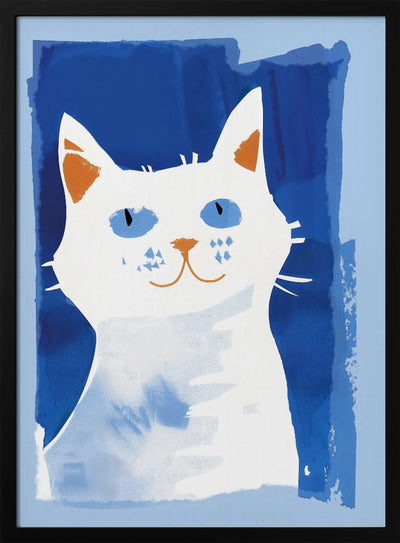 Cat In Blue - Stretched Canvas, Poster or Fine Art Print I Heart Wall Art