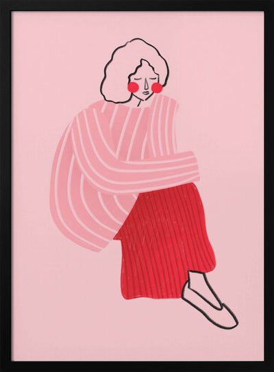 Pink and Red Line Lady - Stretched Canvas, Poster or Fine Art Print I Heart Wall Art