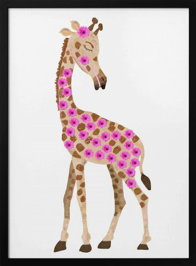 Giraffe with Flowers - Stretched Canvas, Poster or Fine Art Print I Heart Wall Art