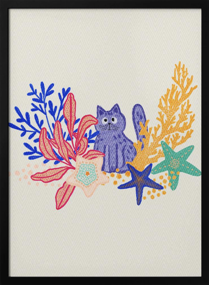 Cat and coral reef - Stretched Canvas, Poster or Fine Art Print I Heart Wall Art