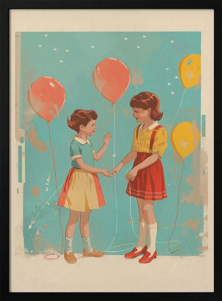 Retro kids at party - Stretched Canvas, Poster or Fine Art Print I Heart Wall Art