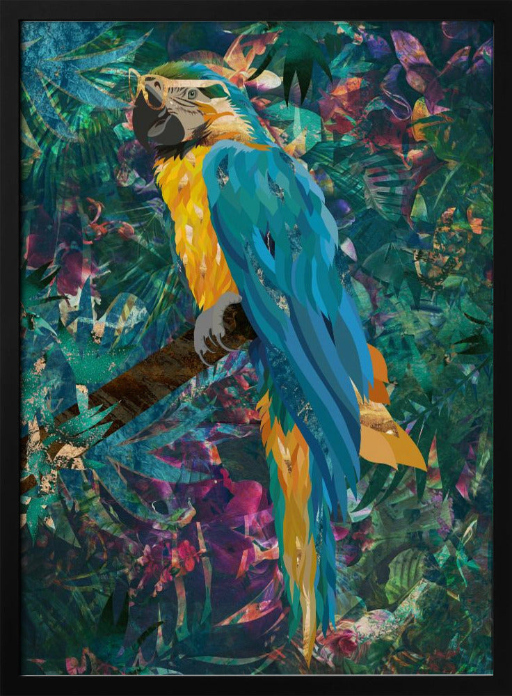 Tropical Floral Jungle - Macaw - Stretched Canvas, Poster or Fine Art Print I Heart Wall Art