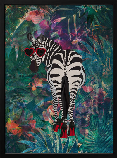 Tropical Floral Jungle - zebra in heels 2 - Stretched Canvas, Poster or Fine Art Print I Heart Wall Art