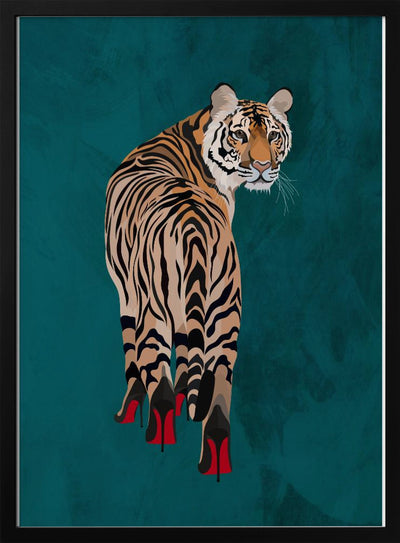 Tiger in heels - teal - Stretched Canvas, Poster or Fine Art Print I Heart Wall Art