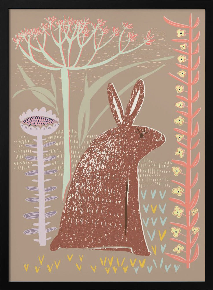 Block print brown bunny - Stretched Canvas, Poster or Fine Art Print I Heart Wall Art