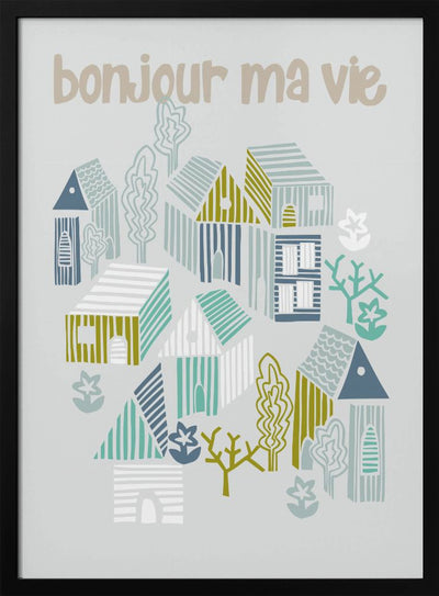 bonjour ma vie; City life collection soft grey - Stretched Canvas, Poster or Fine Art Print I Heart Wall Art