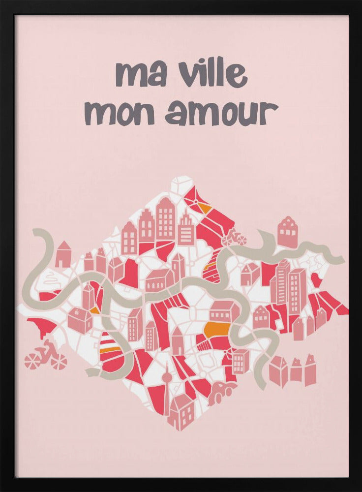 ma ville mon amour; City life collection pearl pink - Stretched Canvas, Poster or Fine Art Print I Heart Wall Art