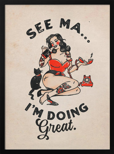 See Ma Poster Funny Vintage Pinup Girl &amp; Cat - Stretched Canvas, Poster or Fine Art Print I Heart Wall Art