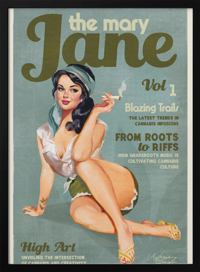 Mary Jane Retro Vintage Pinup Cannabis Art - Stretched Canvas, Poster or Fine Art Print I Heart Wall Art