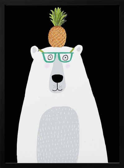 Funny White Polar Bear Wearing Glasses with Pineapple - Stretched Canvas, Poster or Fine Art Print I Heart Wall Art