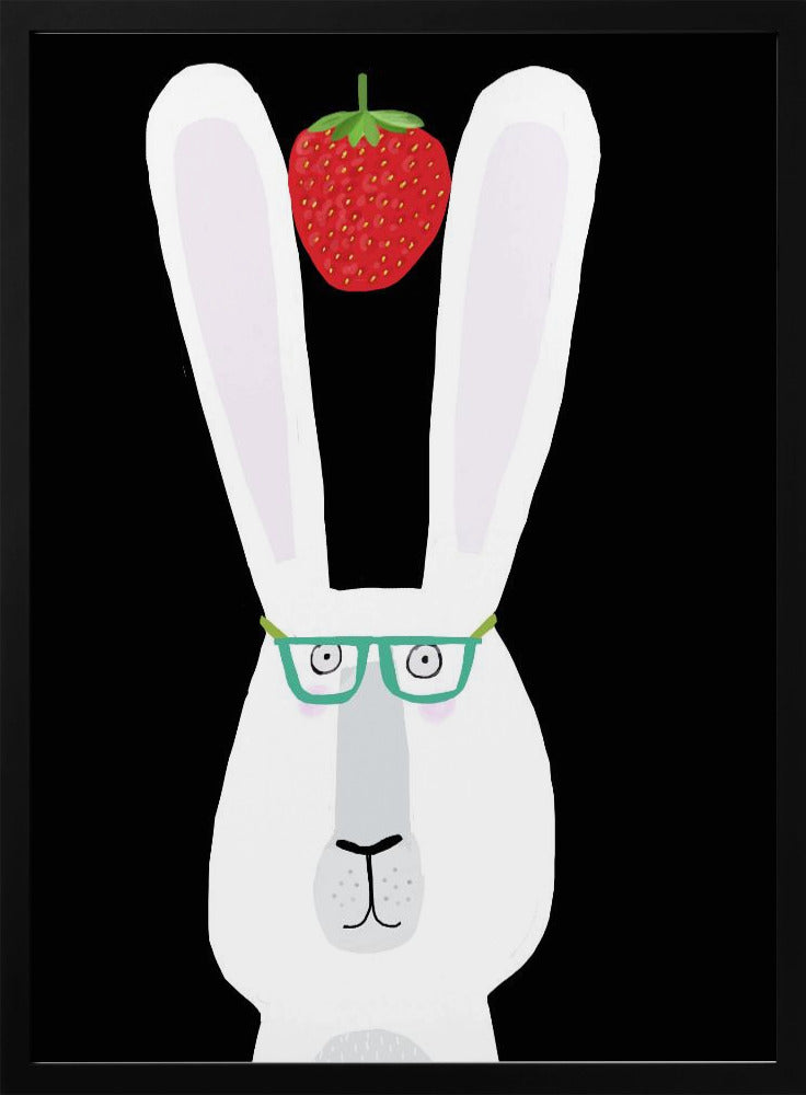 Cute White Rabbit with Strawberry by Artist Carla Daly - Stretched Canvas, Poster or Fine Art Print I Heart Wall Art