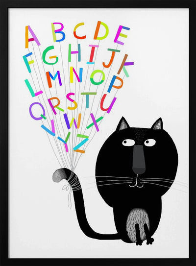 Cute Black Cat with Alphabet Letters by Carla Daly - Stretched Canvas, Poster or Fine Art Print I Heart Wall Art