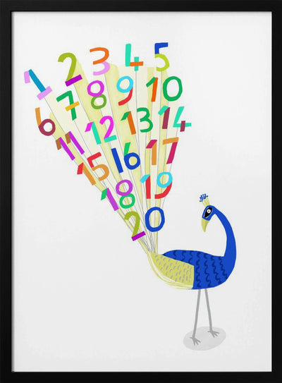 Beautiful Peacock with Numbers 1 to 20 by Carla Daly - Stretched Canvas, Poster or Fine Art Print I Heart Wall Art