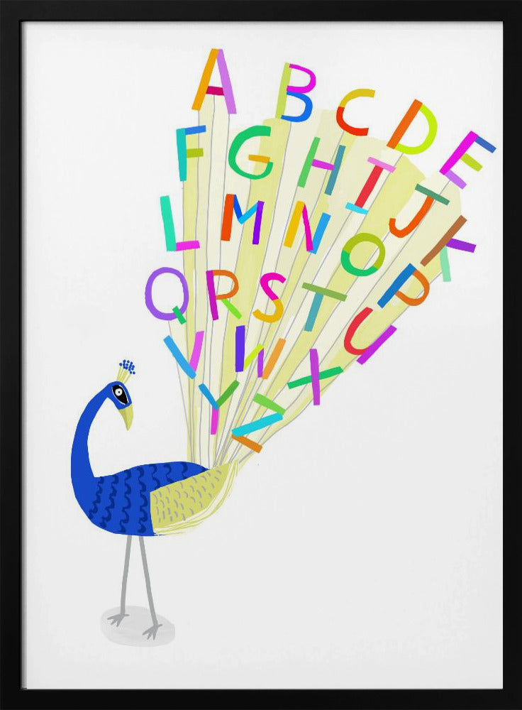 Beautiful Peacock with Alphabet Letters in Plume - Stretched Canvas, Poster or Fine Art Print I Heart Wall Art