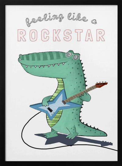 Feeling Like A Rockstar! Funny Crocodile Playing the Guitar - Stretched Canvas, Poster or Fine Art Print I Heart Wall Art