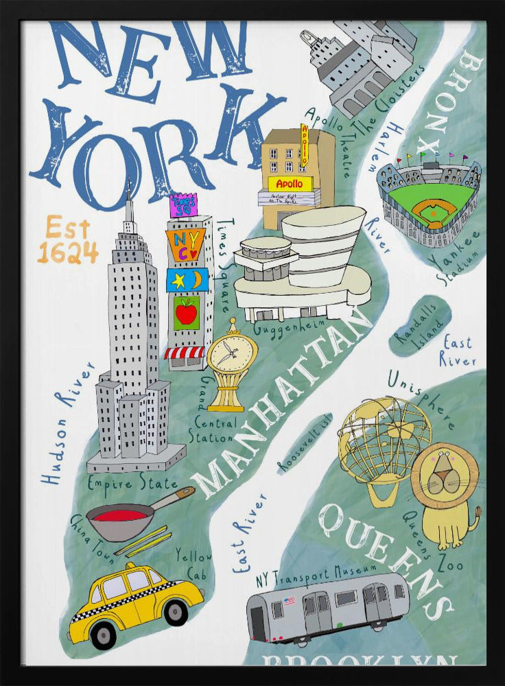 Illustrated Map of New York by Artist Carla Daly - Stretched Canvas, Poster or Fine Art Print I Heart Wall Art