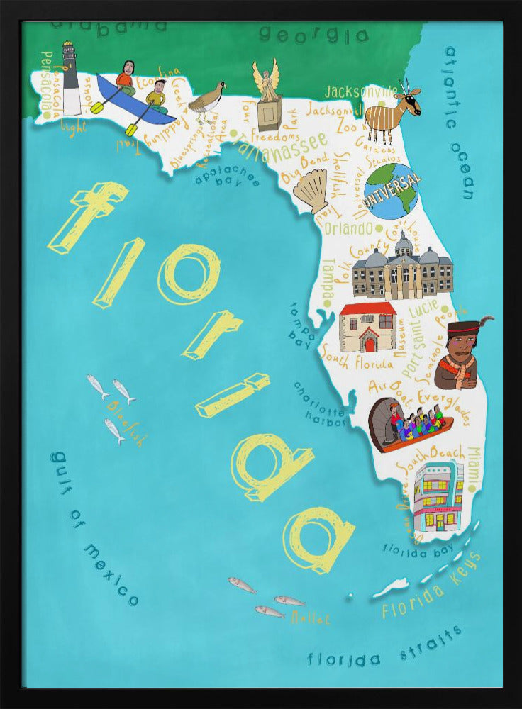 Florida State with Ocean by Carla Daly - Stretched Canvas, Poster or Fine Art Print I Heart Wall Art