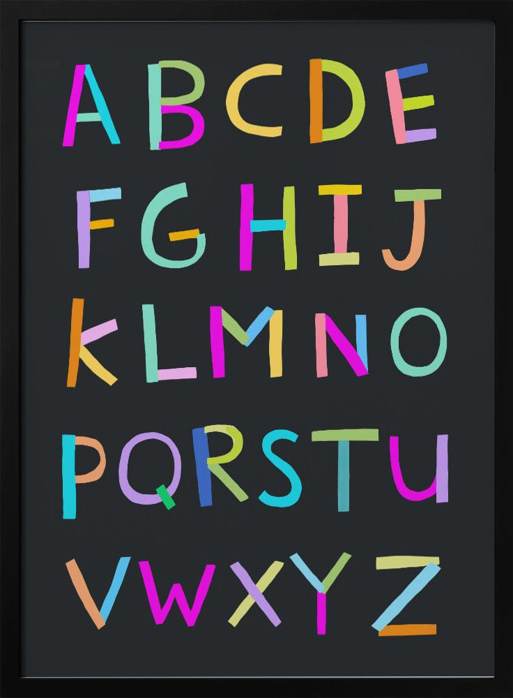 Hand Drawn Alphabet Letters on Black Background by Artist Carla Daly - Stretched Canvas, Poster or Fine Art Print I Heart Wall Art